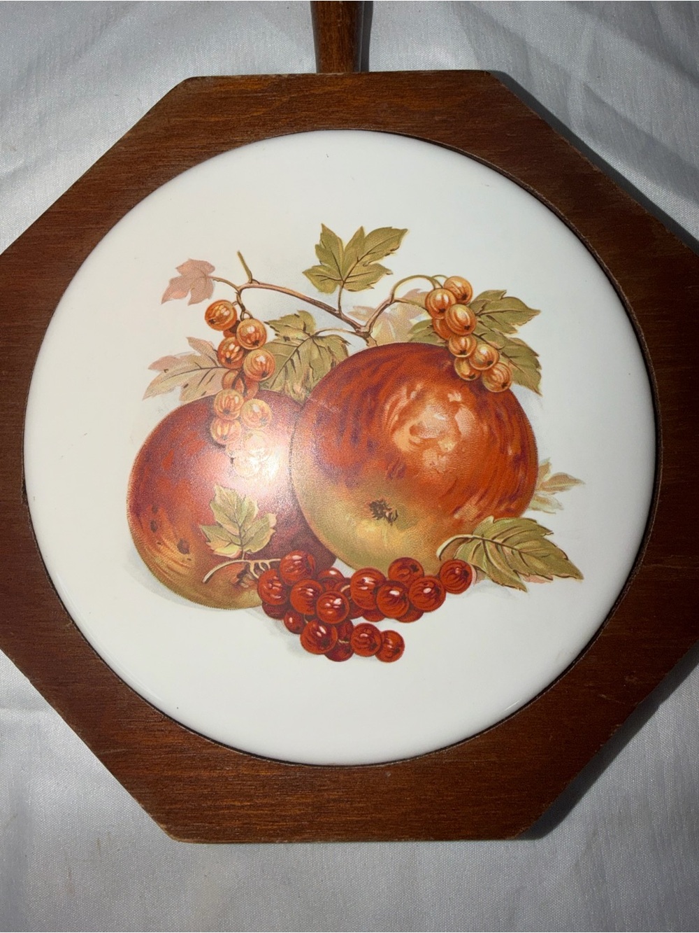Vintage Mid-Century Octagonal Wood & Ceramic Tile Trivet